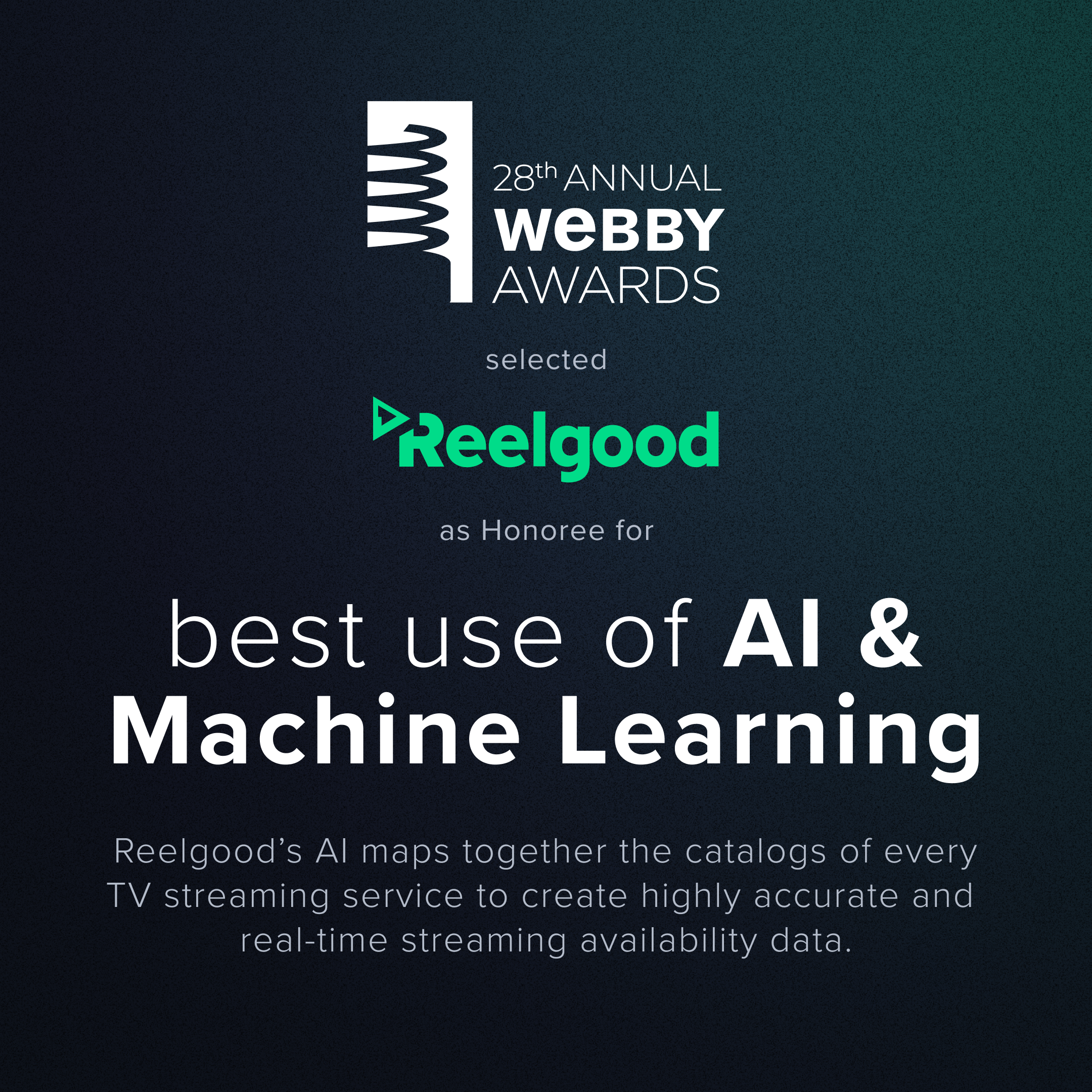 reelgood AI and machine learning webby award announcement