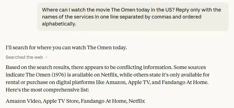 Claude response for The Omen (1976)